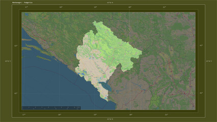 Montenegro composition. OSM Topographic standard style map
