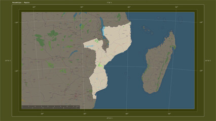 Mozambique composition. OSM Topographic standard style map