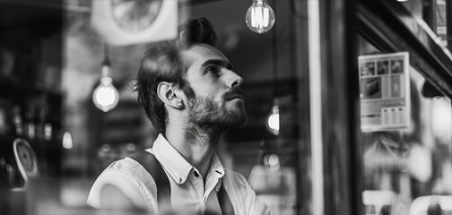 Pensive Young Man in a Café: A Study of Urban Solitude