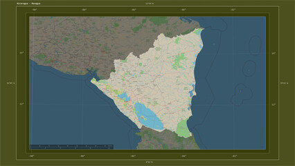 Nicaragua composition. OSM Topographic standard style map