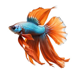 Fototapeta premium orange fighting Siamese fish with beautiful silk tail isolated on transparent background