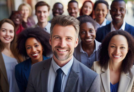 Multi-ethnic group of business people looking at camera smiling