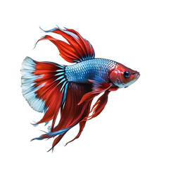 Fototapeta premium red fighting Siamese fish with beautiful silk tail isolated on transparent background
