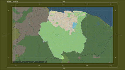 Suriname composition. OSM Topographic standard style map