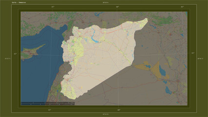 Syria composition. OSM Topographic standard style map