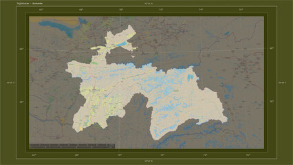 Tajikistan composition. OSM Topographic standard style map