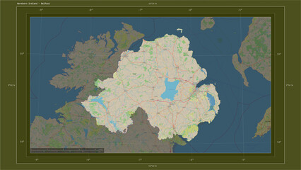 Northern Ireland composition. OSM Topographic standard style map