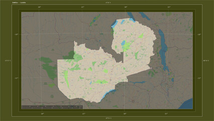 Zambia composition. OSM Topographic standard style map