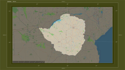 Zimbabwe composition. OSM Topographic standard style map