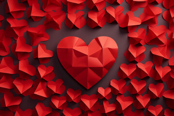 Origami patterns of hearts for the valentines day