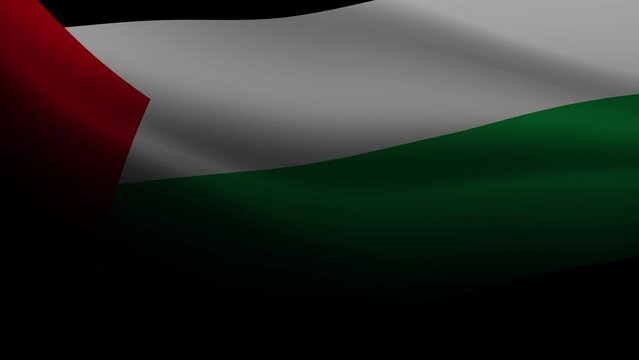 Palestine flag in the wind on a black backdrop. Perfect for patriotic, cultural, and event themes. Represents pride and solidarity, motion graphics