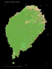 São Tomé - São Tomé e Príncipe shape isolated on black. OSM Topographic French style map