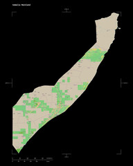 Somalia Mainland shape isolated on black. OSM Topographic French style map