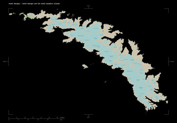 South Georgia - South Georgia and the South Sandwich Islands shape isolated on black. OSM Topographic French style map © zelwanka