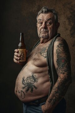 old man with a bottle of beer, A guy with a beer belly