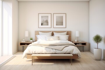 Minimalist guest room with neutral tones and simple yet elegant furnishings