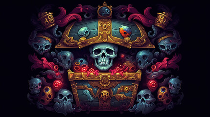 Pirate treasure isometric icons set