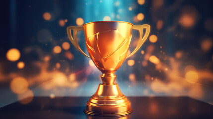 Fototapeta na wymiar Shiny trophy award realistic composition with glittering particles
