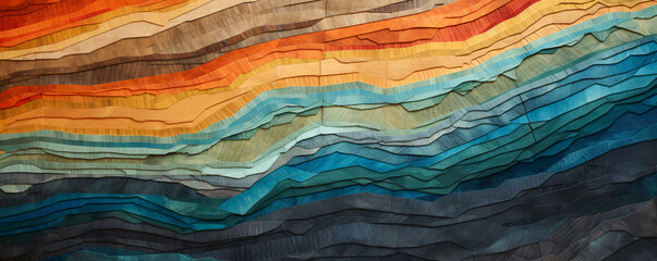 a photograph of a stone wall mural with various colors in it, in the style of rustic texture, colorful, earth tone color palette, dark cyan and light brown
