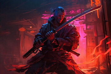 A samurai in a demonic red mask