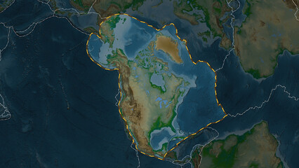 North American plate highlighted. Fahey. Physical