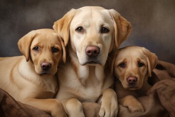 Fawn Labradors, litter, puppies and adult dogs. portrait of pets.