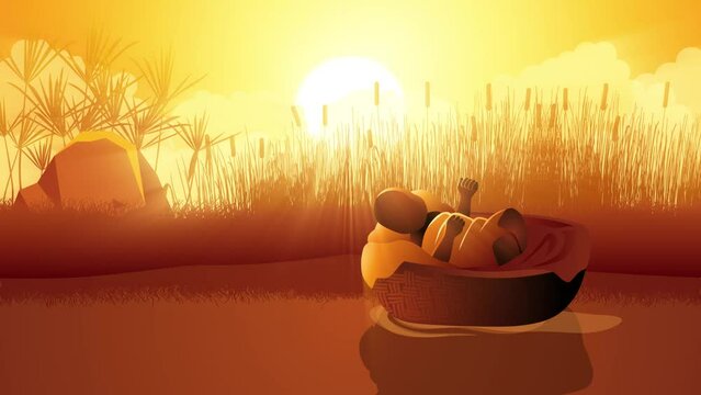 Biblical motion graphic series, baby Moses on the Nile