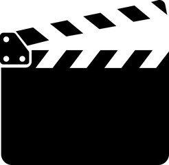 Cartoon regisseur film take board or cinema clapper. Vector film clapboard symbol logo. Movie clapper board. Production, director closed or open clapboard, Clapboard Silhouette, Movie Square Button.