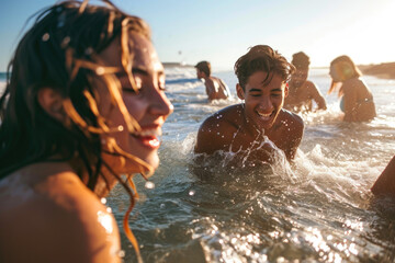 Carefree Coastal Playtime for Diverse Friends