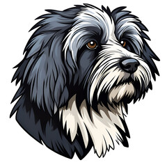 cartoon bergamasco dog puppy breed, vector illustration, logo icon tattoo, head / face art, isolated on white background, transparent PNG
