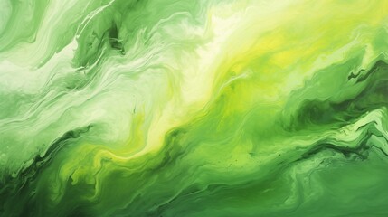 Fototapeta na wymiar Abstract Green, Yellow, and White Swirling Watercolor Fluid Brushwork Oil Painting Texture Background Illustration
