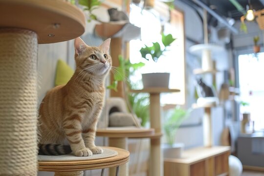 Cozy cat caf with adoptable kittens and relaxing atmosphere