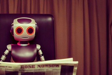 Robot Resting On Chair And Reading Newspaper
