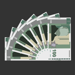 Bulgarian Lev Vector Illustration. Bulgaria money set bundle banknotes. Paper money 100 BGN. Flat style. Isolated on white background. Simple minimal design.