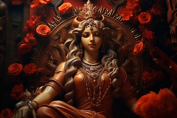 Navratri festival. Beautiful indian goddess Durga Mata in vibrant celebrations of hindu culture - obrazy, fototapety, plakaty