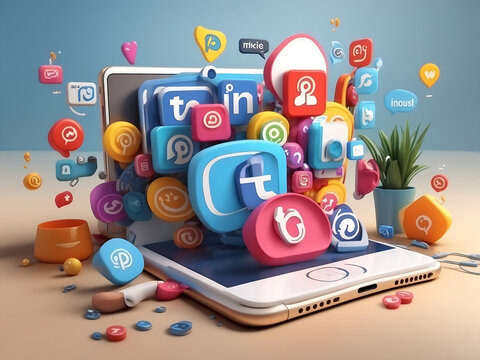 3D rendering Social media marketing concept in realistic icon design.