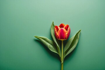 tulip on green background with copy space