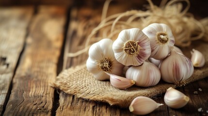 Whole Organic Garlic Bulbs and Cloves on Rustic Wooden Table