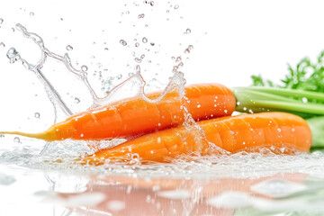 carrots splash water photography in white background.