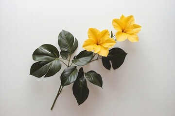 tropical yellow flowers on white background with copy space