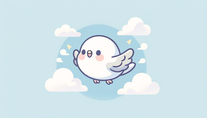 雲が浮かぶ青空を飛ぶセキセイインコ　generated ai