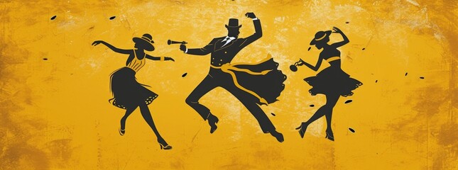 jazz dance in the 1920s isolated on golden background