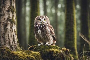 great horned owl on a branch