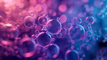 Wandcirkels plexiglas close up of colorful and dark blue bubbles are arranged in a rainbow pattern, drink © Mars0hod