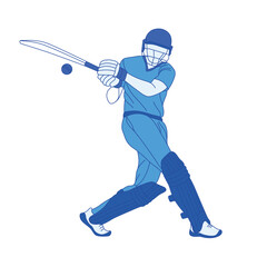 Cricket players design elements. Line drawing style vector illustration.