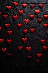 Minimalist Love on Black - Handmade Hearts Arranged Diagonally in a Valentine's Day Concept