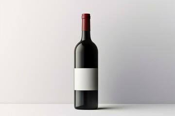 3D illustration of a red wine bottle with a white label on a white background. Generative AI