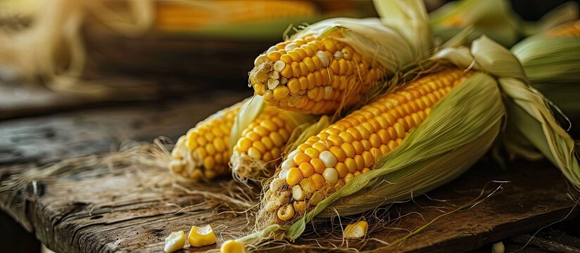 view to corn on the cob. Copy space image. Place for adding text