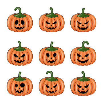 halloween pumpkin set with faces