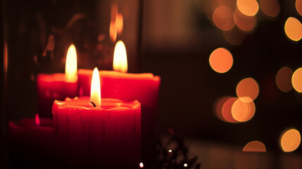 Obraz na płótnie Canvas Romantic valentine's day background.. romantic dinner. red candles. white candles. beige candles. romantic dinner. love day. romance with lover.